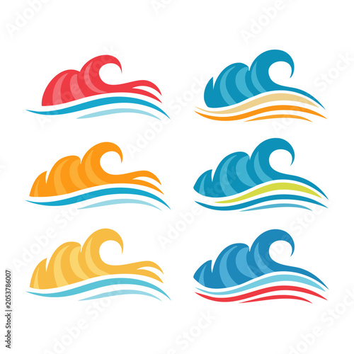 Set of colorful wave icons in flat design style