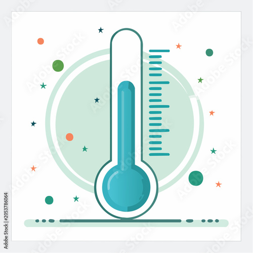 Thermometer Illustration with Colorful Dots and Stars
