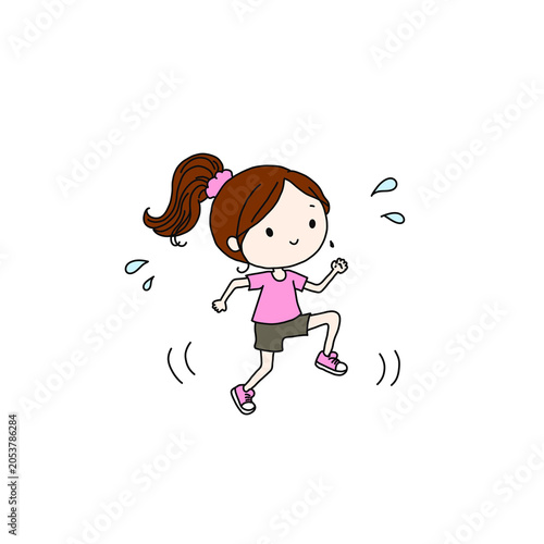 Cute woman character doing high knees run from Sport Series, transparent PNG background