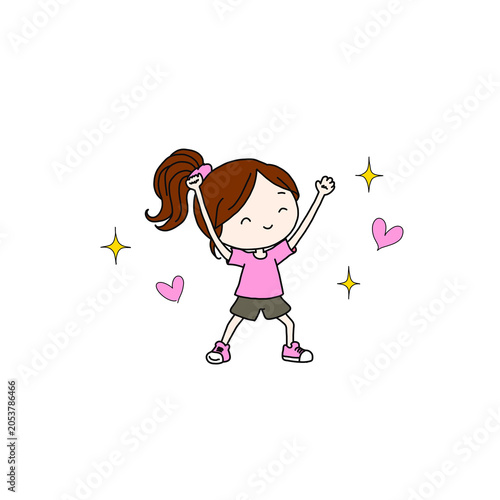 Cute woman character doing jumping jack from Sport Series, transparent PNG background