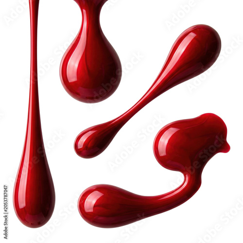Vibrant Red Nail Polish Drips and Swirls High Gloss Liquid Abstract Forms isolated on transparent background