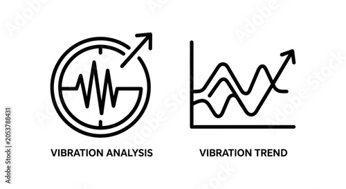 Vibration analysis and trend chart icons for engineering diagnostics with vibration analysis engineering diagnostic measurement frequency oscillation technical mechanical industry