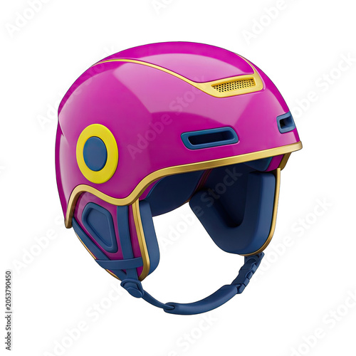 Pink and Blue Ski Helmet with Gold Accents