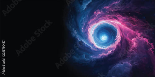 Bild auf Leinwand A vibrant blue abstract fractal background features a glowing spiral wave of lig