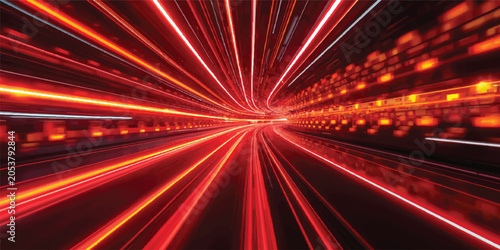 Foto Night Traffic Light Trails on Highway with Glowing Motion Speed and Colorful Ene