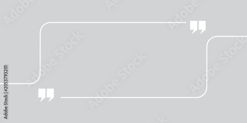 Minimalist quotation box frame with white continuous line and speech marks on silver background
