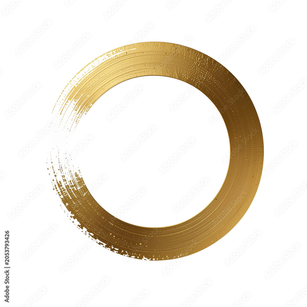 Obraz premium ひと筆で描いた円相（禅サークル） 金色の太筆墨絵ブラシストローク 背景透過PNG素材