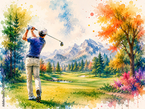 Golf player in watercolor