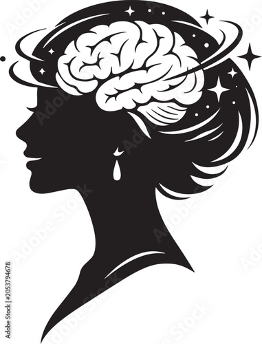 Creative Brainstorming Concept with Silhouette and Brain Illustration