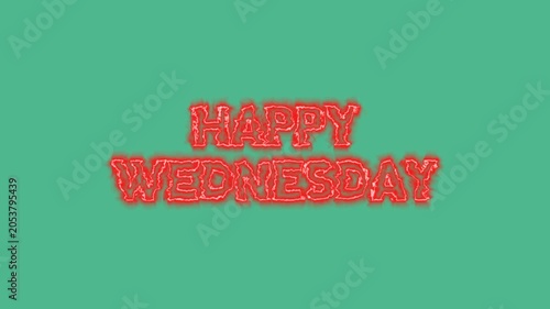 Happy Wednesday glowing red neon text animation moving on a simple green background for social media video content marketing clip