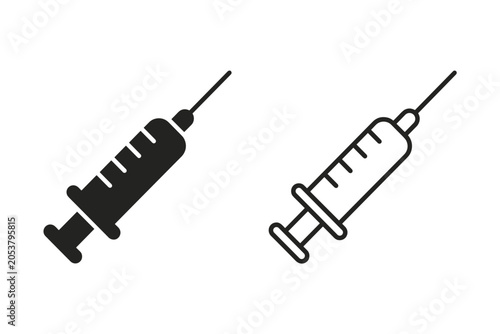 Two syringe icons, one solid black and one outline, on a white background