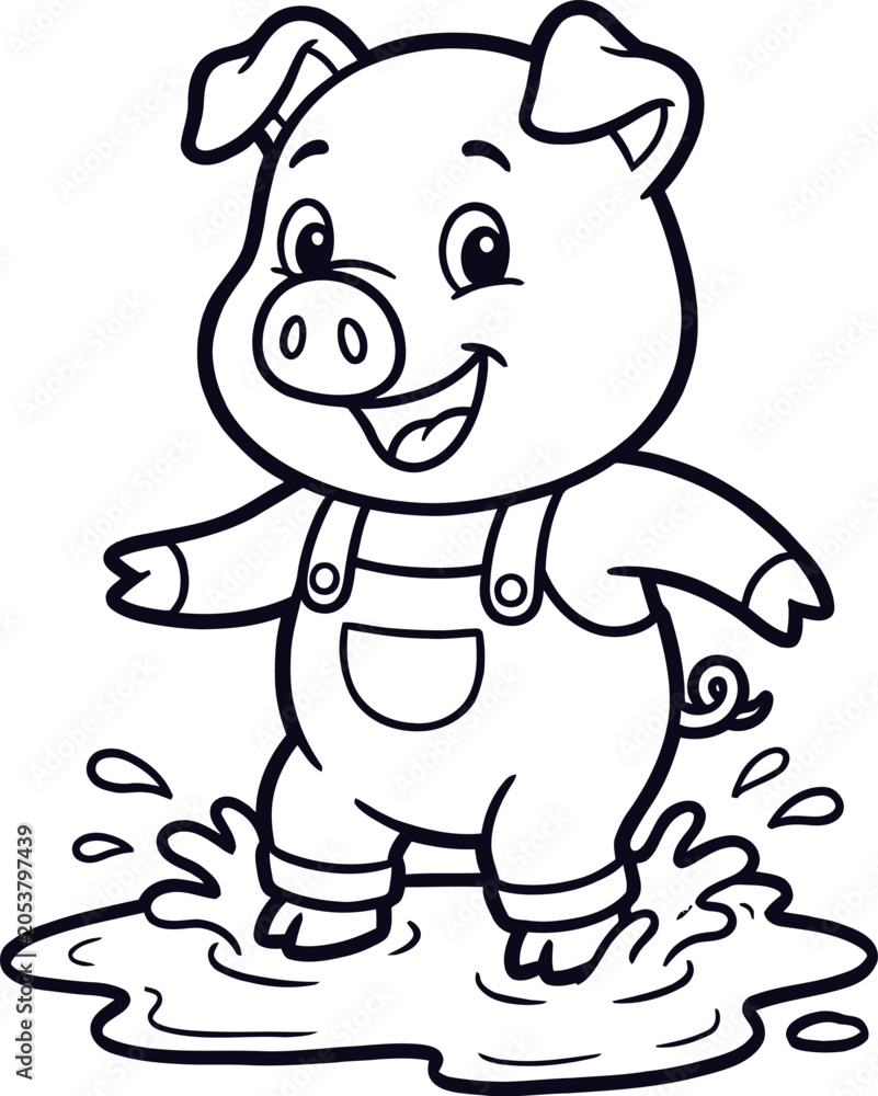 Obraz premium Cute pig in puddle coloring pages vector illustration for kids activities