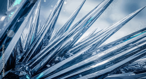 Fotografie Sharp blue crystalline spikes forming an abstract icy background