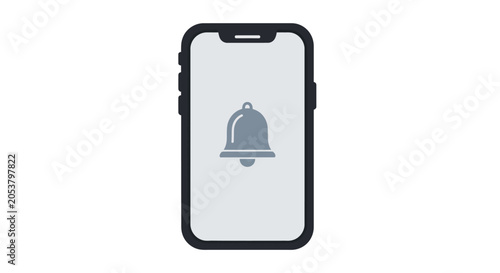 Smartphone icon with notification bell on white background