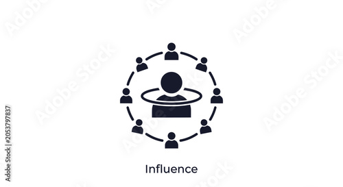 Social influence icon with central leader and networking people circle