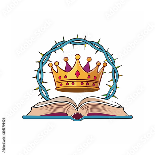 Cartoon crown and bible illustration