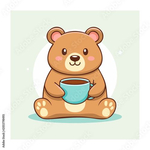 Cute cartoon teddy bear holding a cup
