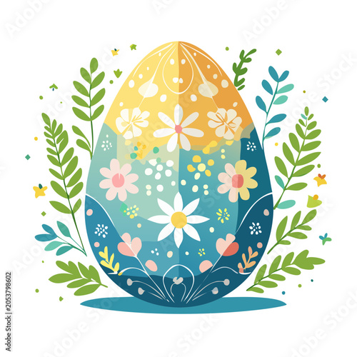 Floral Decorated Easter Egg Illustration