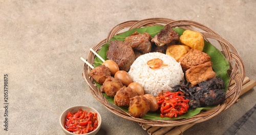 Bild auf Leinwand Nasi Jamblang, a famous culinary specialty from Cirebon, West Java, Indonesia