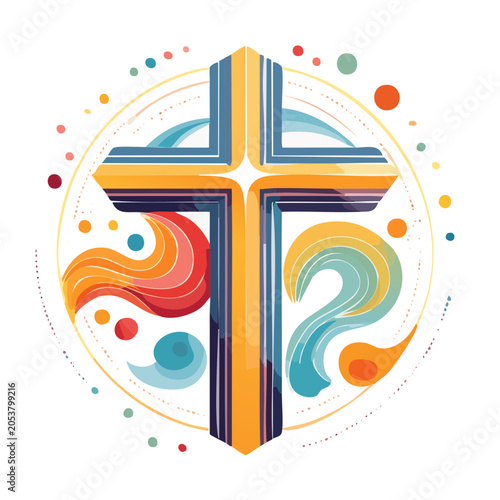 Colorful cross illustration with waves and dots