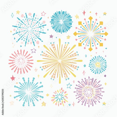 Colorful Fireworks and Stars Illustration