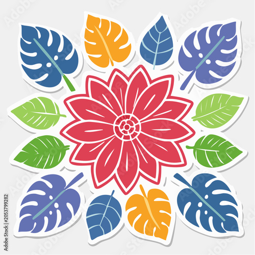Colorful Floral and Leaf Pattern