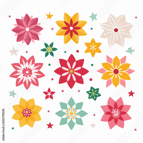 Colorful Geometric Flowers and Stars Illustration