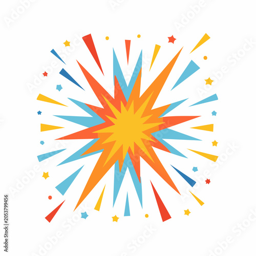 Explosion of Colorful Geometric Shapes and Stars