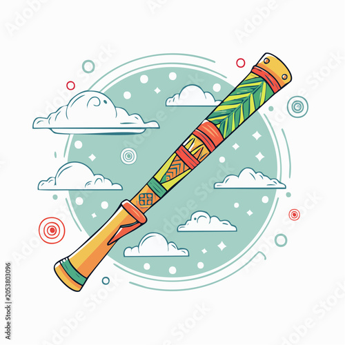 Didgeridoo with Tribal Patterns and Clouds