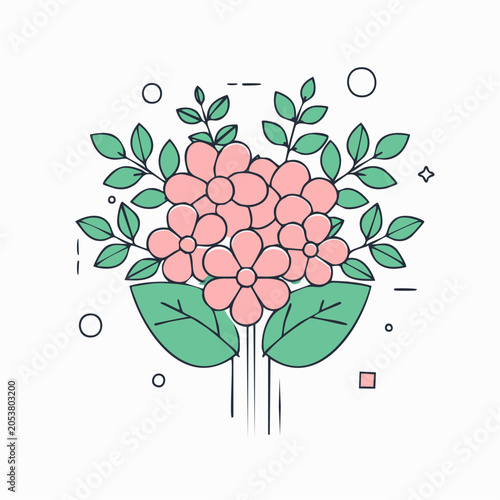 Pink Flowers and Green Leaves Flat Design Illustration