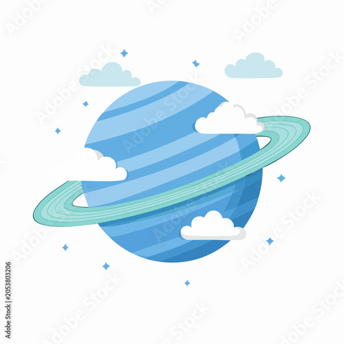 Stylized Blue Planet with Rings and Clouds