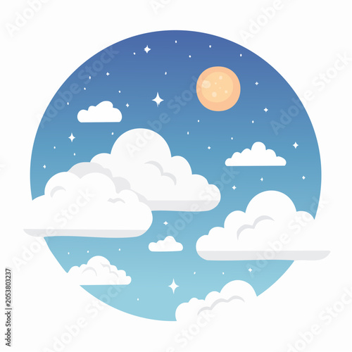 Stylized Night Sky with Clouds and Moon