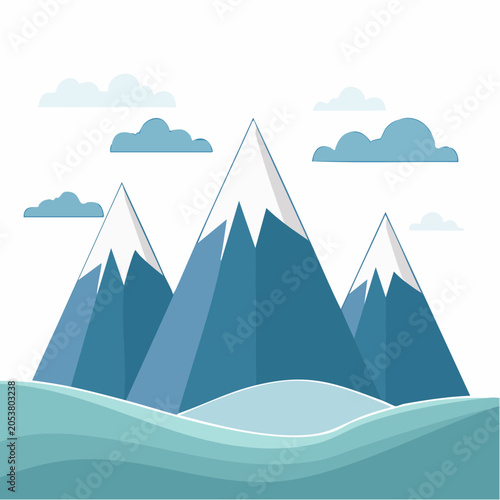 Stylized Mountain Landscape with Snow and Clouds