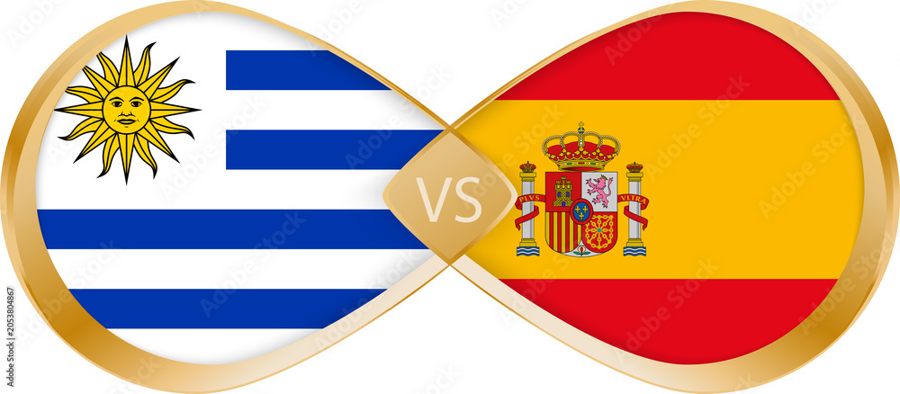 Obraz premium Uruguay vs Spain Flags, Football Match Icon