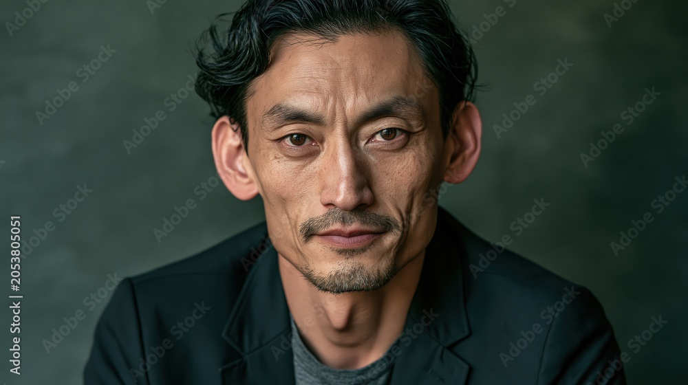 Fototapeta premium AI Job Anxiety Mid Career East Asian Man Doubtful