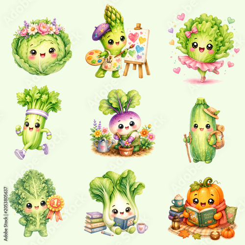 set of funny cartoon Cute Kawaii Vegetable