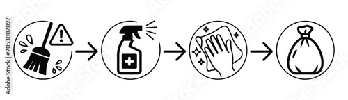 Bild auf Leinwand Rodent Droppings Cleanup Icons Showing Unsafe Sweeping Warning, Disinfection, Wi