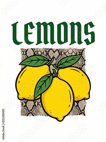 Vintage Lemons T Shirt Print With Bold Gothic Lettering And Bright Citrus Fruit Illustration