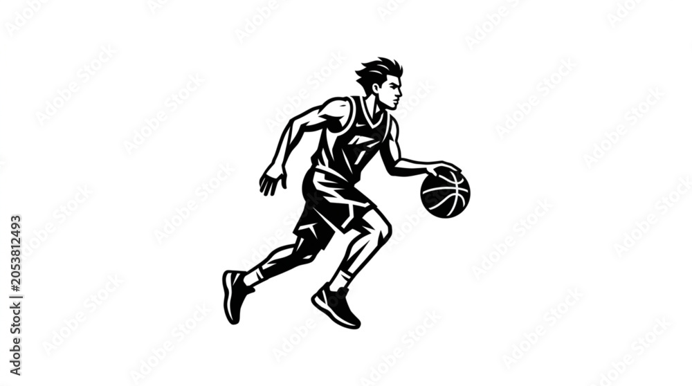 Obraz premium Basketball Player Dribbling Ball Silhouette.