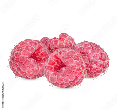 Fresh raspberry with leaves isolated on white background