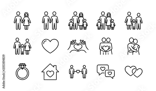 Fotografie Family relationships and love line icons set
