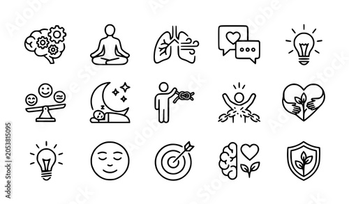 Foto Mental wellness icon set mindfulness therapy and emotional health concepts
