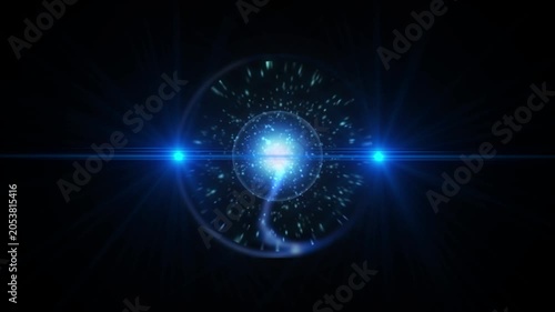 Energy blue beam shockwave animation on black background, 2D cartoon FX explosion shockwave effect, round shaped technology style shockwave effects animation 4K