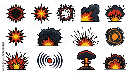 Fotografija Collection of Explosions and Blasts Icons.
