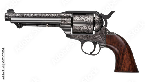 Tableau sur toile Engraved Western Revolver with Wood Grip