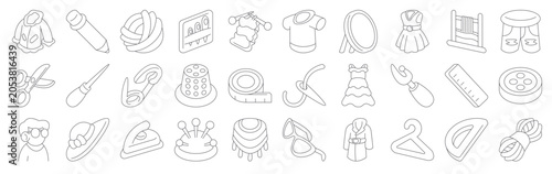 Bild auf Leinwand Pack of 30 linear Fashion Design web icons such as coat, scissors, fashion de, pencil, awl