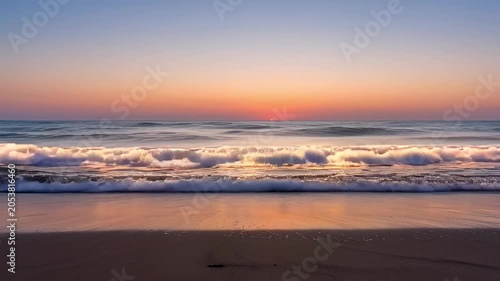 Ocean waves under sunset sky peaceful horizon scene