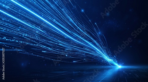 Abstract digital technology background with glowing blue light data streams