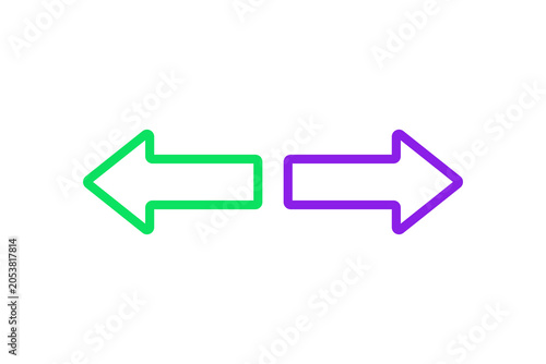 Green Left Arrow and Purple Right Arrow Outline Showing Opposite Directions
