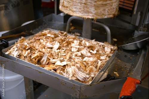 Tasty chicken doner kebab in a food festival, close up, outdoor photography